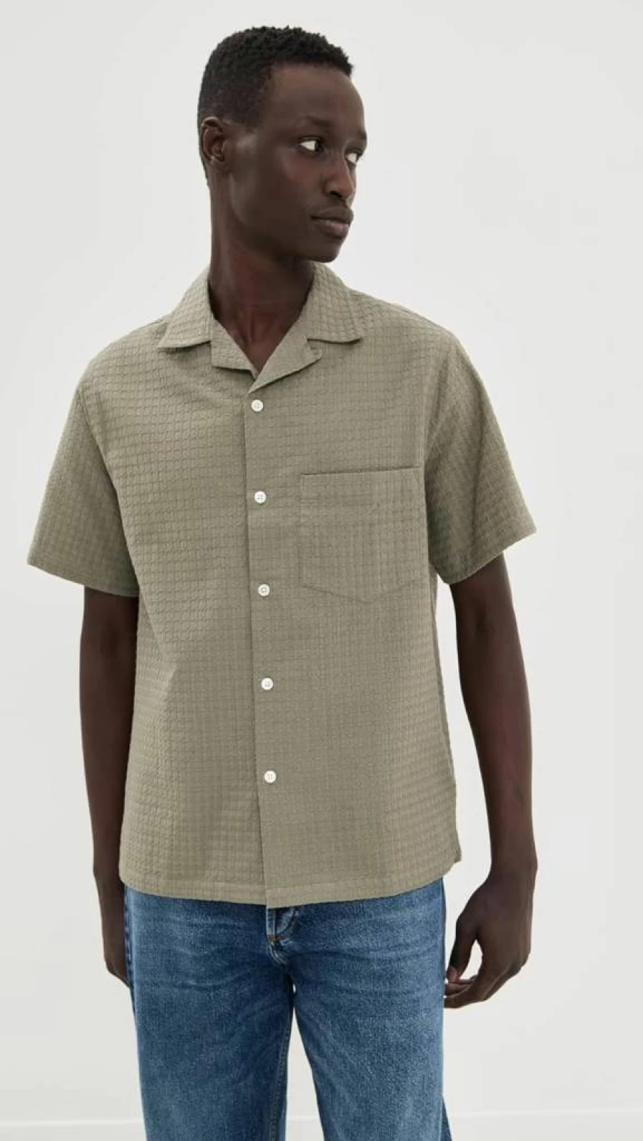 Portuguese Flannel Men's Textured Camp Collar Shirt - Relaxed Fit Casual Button-Up
