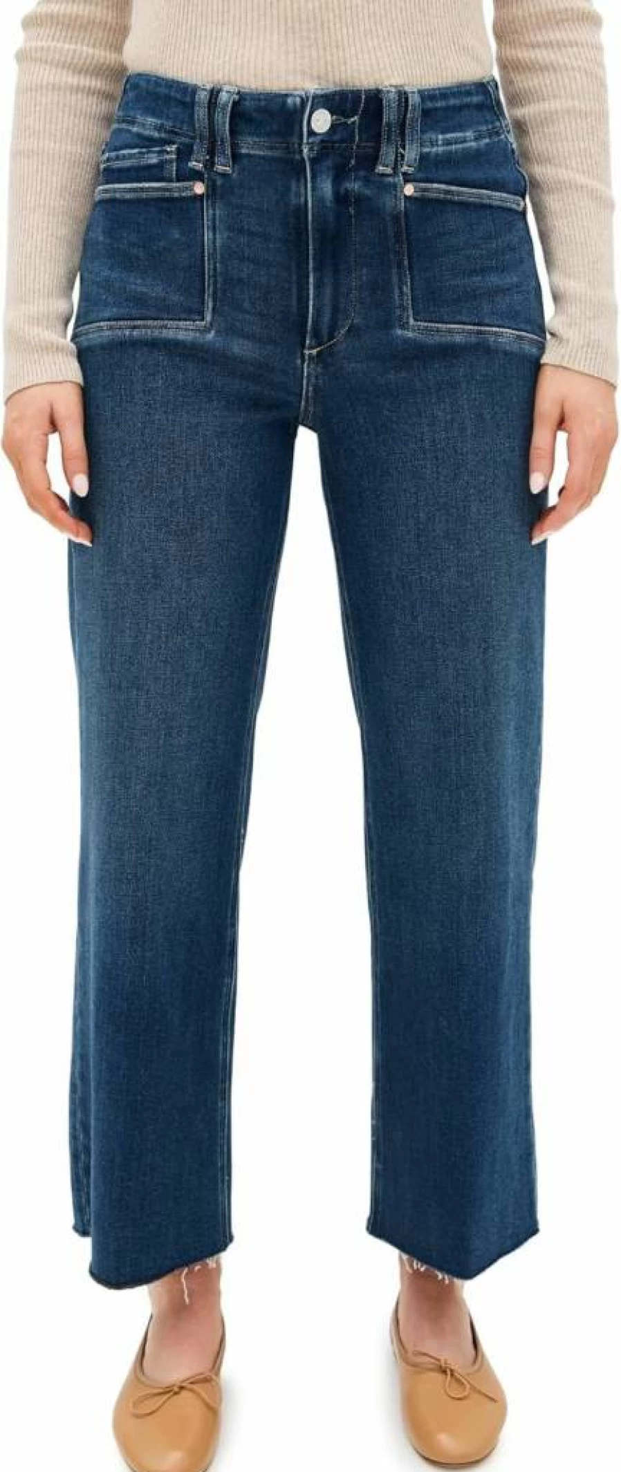 PAIGE Women's Anessa High-Rise Raw Hem Jeans with Set-In Pockets - Distressed Denim Skinny Jeans for Women