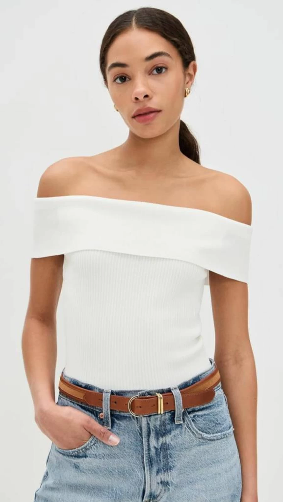 DL1961 Women's Off-Shoulder Ribbed Knit Top | Stretch Cotton Blend