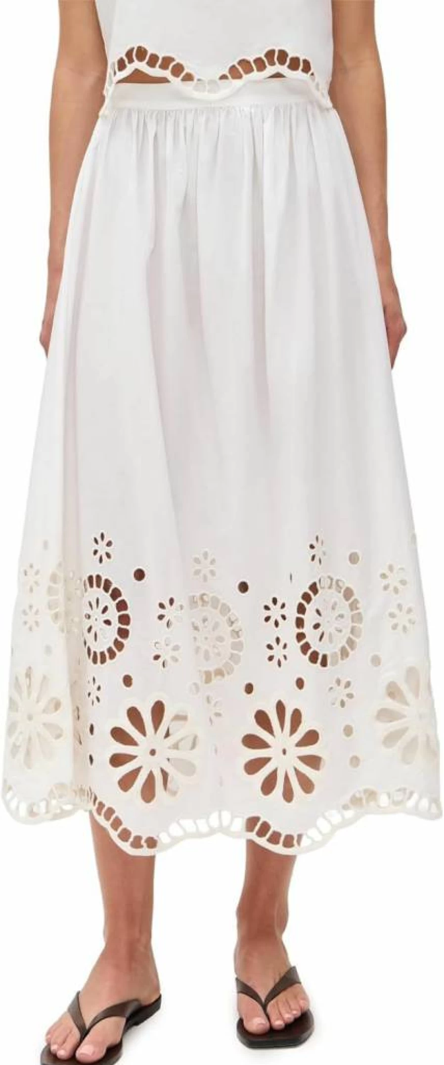THE GREAT Women's Super Bloom Eyelet Skirt - Floral Lace Trim A-Line Summer Dress