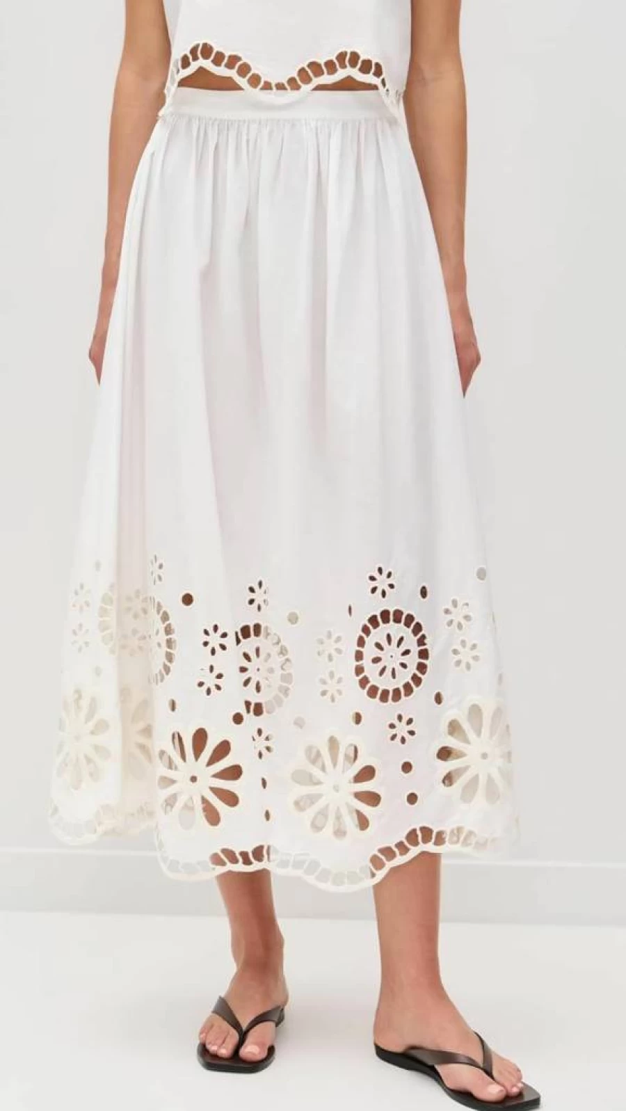THE GREAT Women's Super Bloom Eyelet Skirt - Floral Lace Trim A-Line Summer Dress