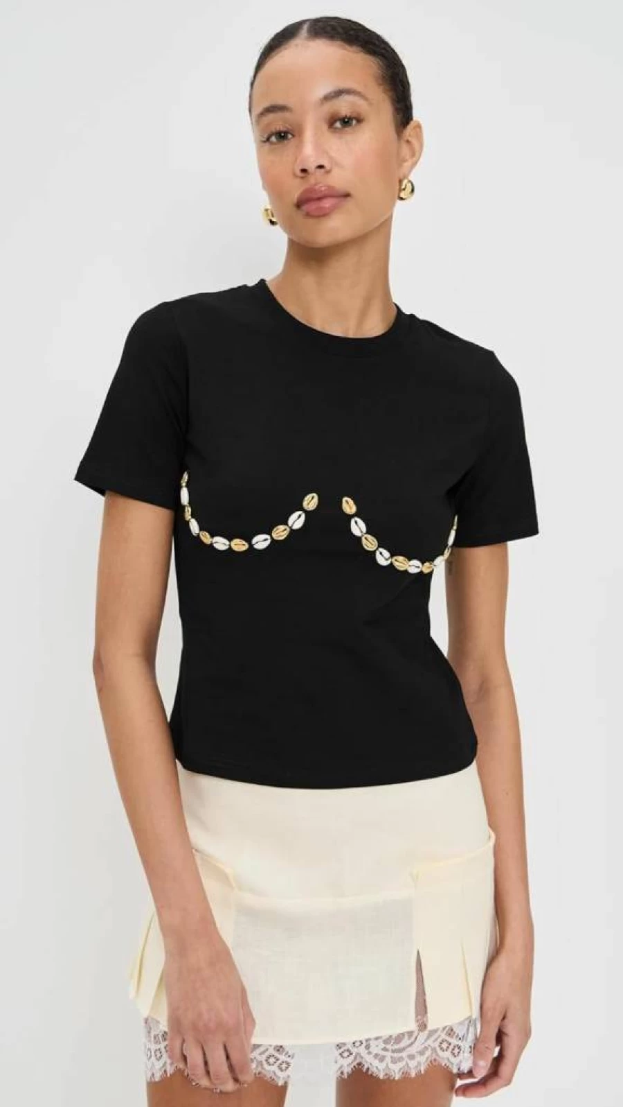 Never Fully Dressed Women's Black Shell Boob Baby T-Shirt - Stylish Casual Top