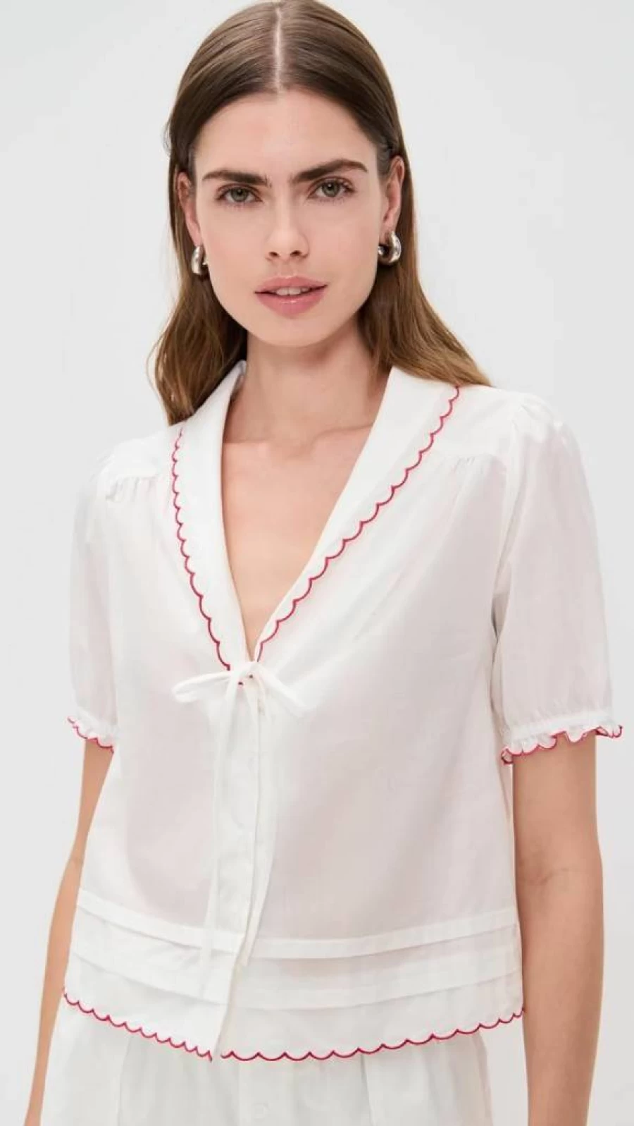 WAYF Elena Embroidered Women's Blouse - Floral Stitch Detail Boho Chic Top