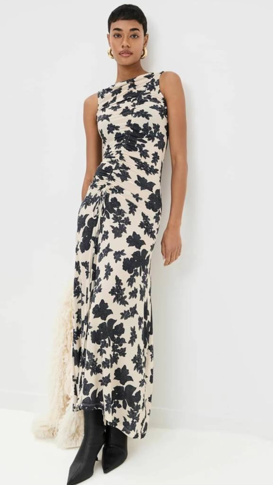 Ulla Johnson Women's Natalia Dress - Floral Printed Bohemian Maxi Dress with V-Neck and Long Sleeves