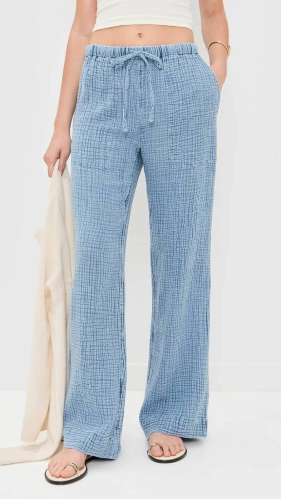 Faherty Women's Dune Cotton Gauze Relaxed Fit Drawstring Pants | Lightweight Summer Casual Beach Trousers