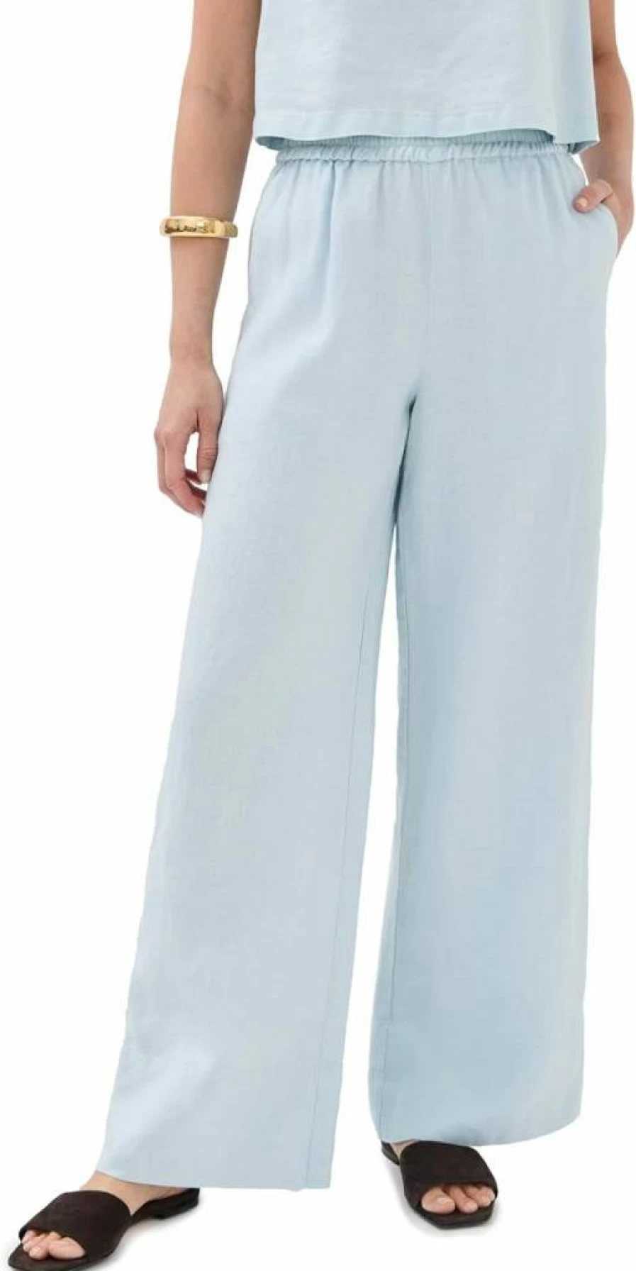 LE BOP Women's Margot High-Waisted Wide-Leg Pants - Comfortable Stretch Fabric Casual Trousers for Women