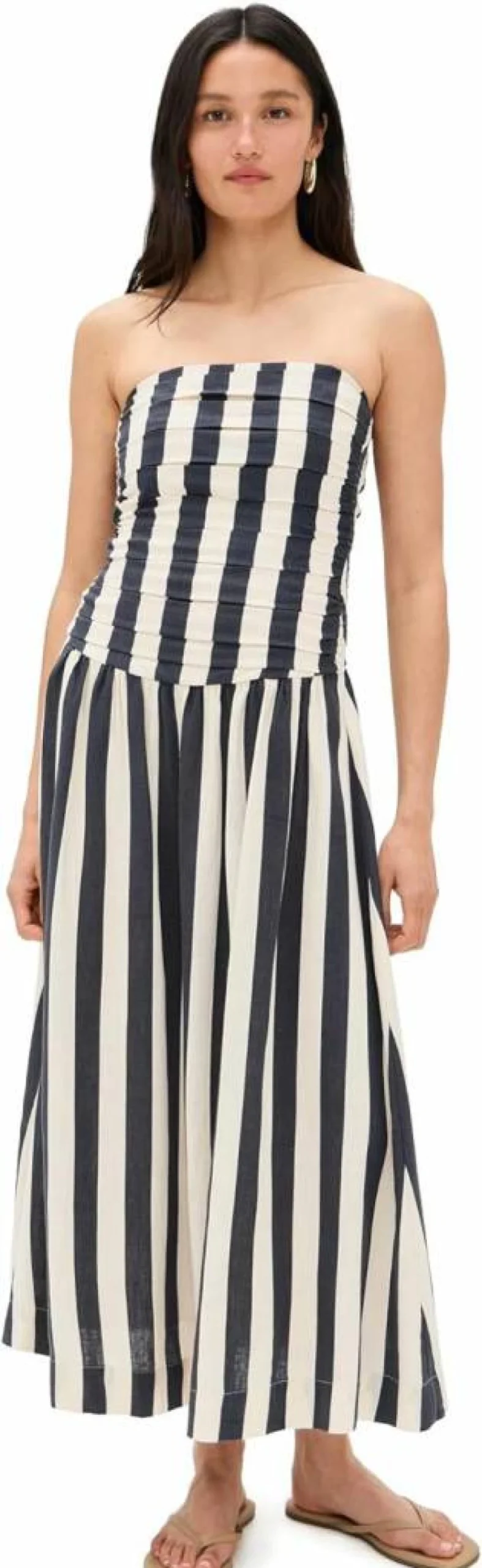 MOON RIVER Women's Striped Strapless Midi Dress - Floral Summer Beach Sundress