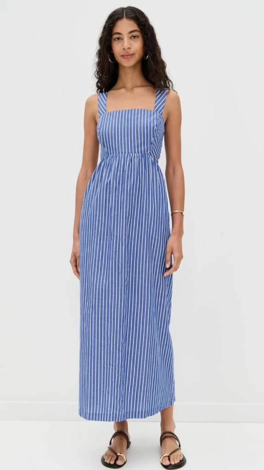 Stateside Women's Striped Poplin Midi Dress with Open Back Design