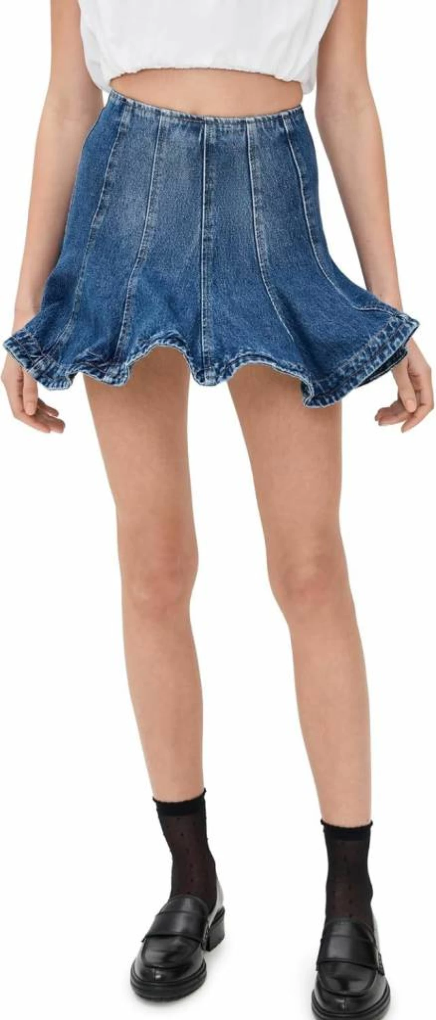 MSGM Women's Denim Mini Skirt - High-Waisted Stretch Denim A-Line Skirt with Raw Hem