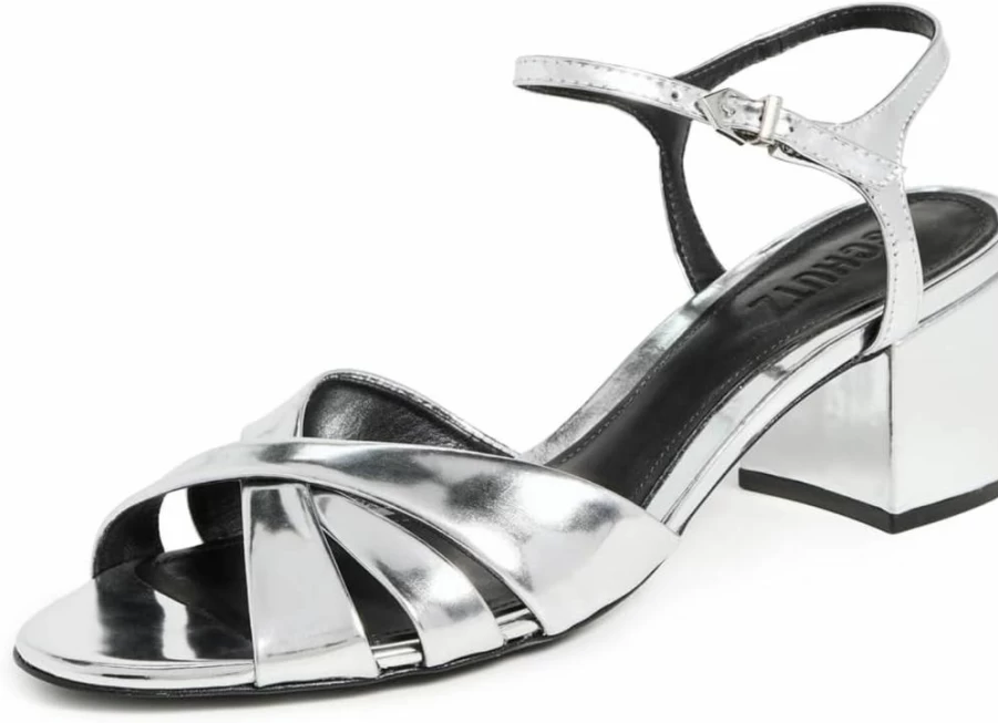 SCHUTZ Keffa Block Heel Sandals for Women - Mid Height Summer Slide Shoes