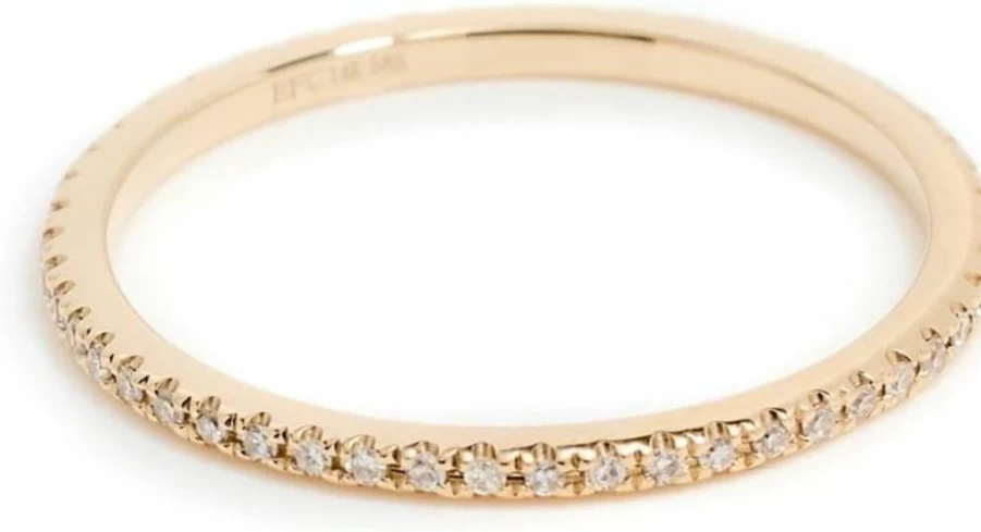 EF Collection 14K Yellow Gold Diamond Eternity Stackable Ring for Women, Size 6, Clear Round Cut Stones