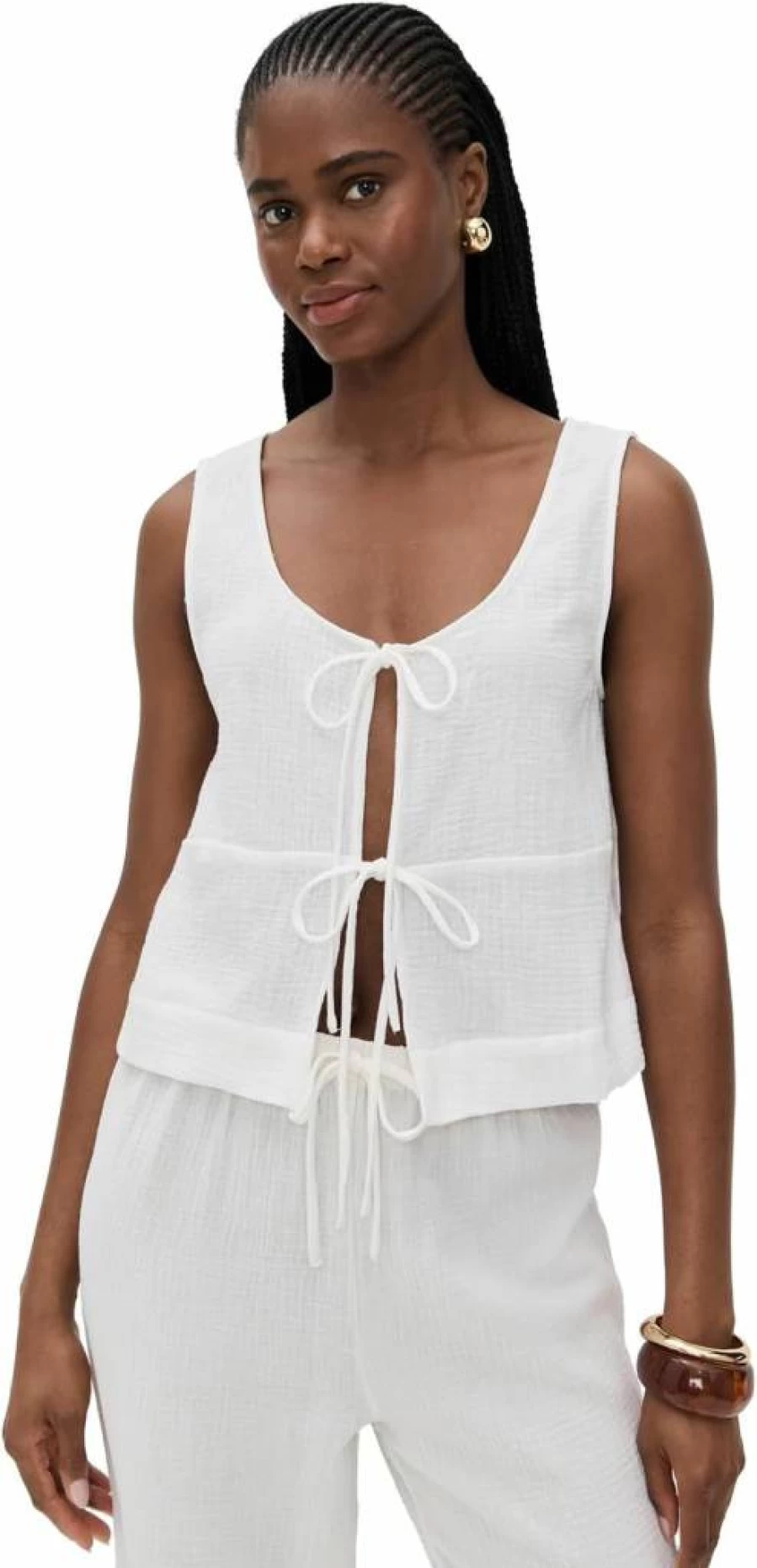 WAYF Women's Ani Tie Front Blouse - Stylish Casual Tunic Top for Women