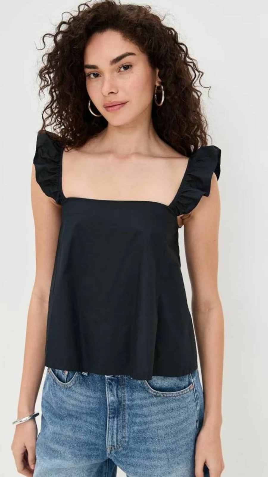 LE BOP Women's Claire Ruffle Strap Top - Floral Summer Blouse with Ruffled Sleeves
