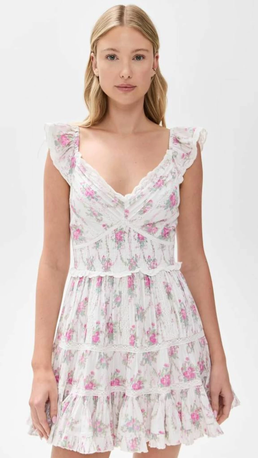 LOVESHACKFANCY Women's Presline Floral Summer Dress - Boho Chic Mini Dress with Ruffles