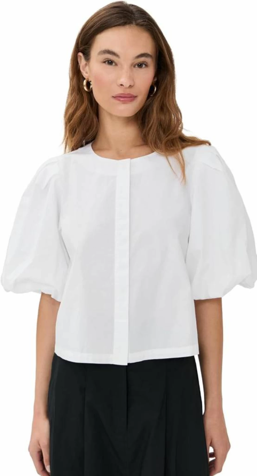 LE BOP Women's Liza Puff Sleeve Blouse - Elegant Feminine Tops for Casual & Office Wear