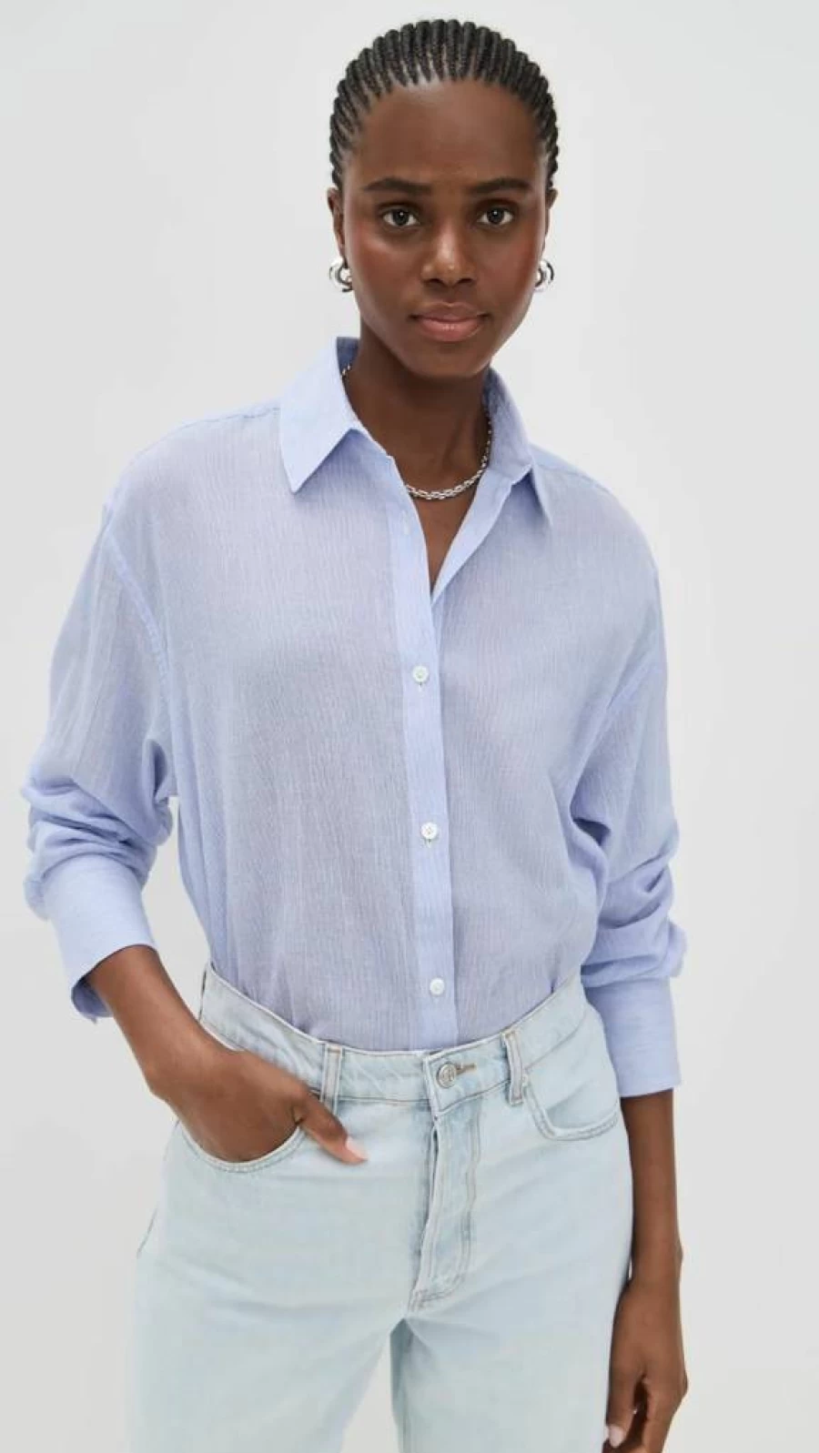 ANINE BING Women's Blue & White Striped Plaza Shirt - Mini Casual Top
