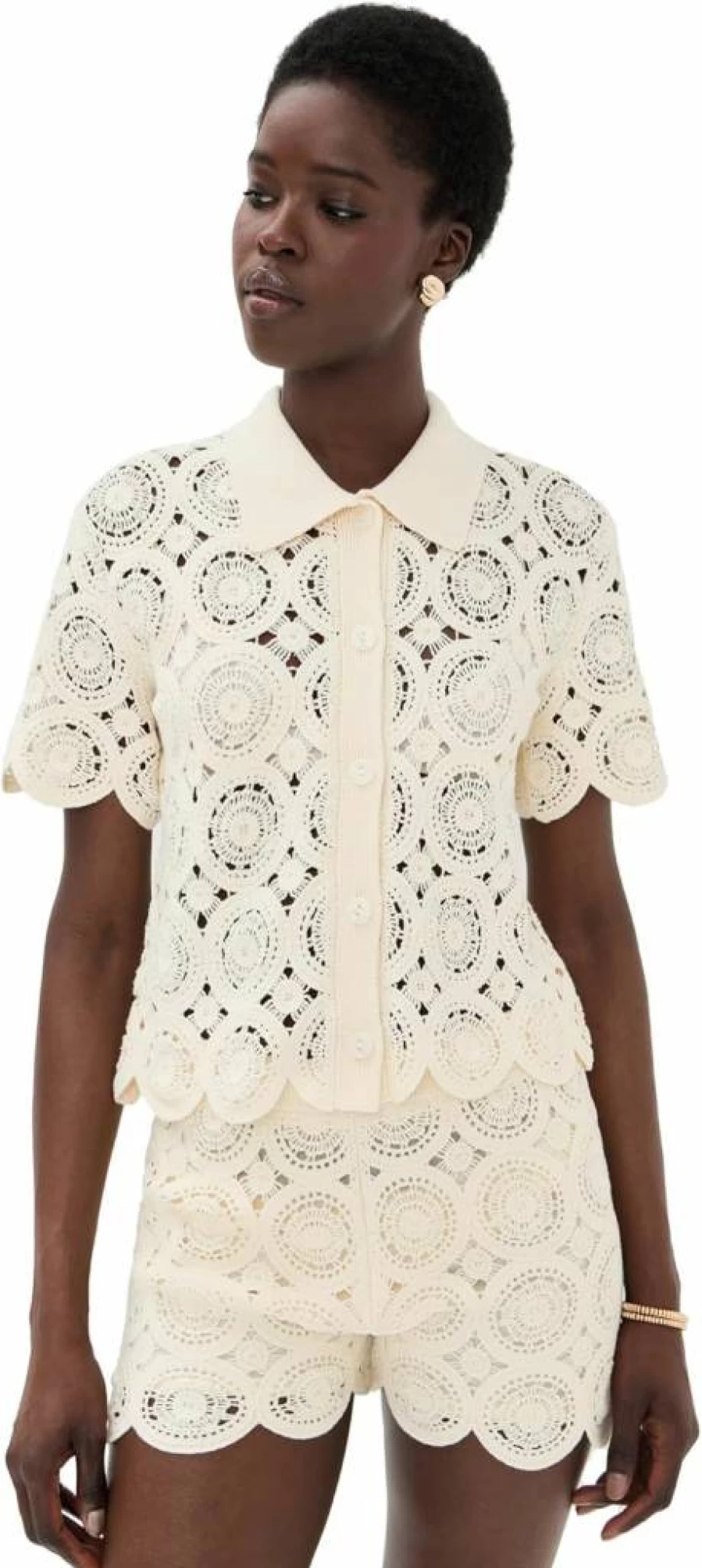 LE BOP Women's Crochet Polo Shirt - Stylish Summer Knit Top for Women