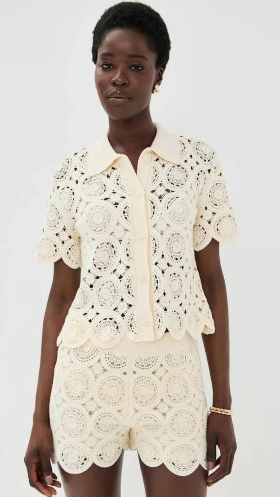 LE BOP Women's Crochet Polo Shirt - Stylish Summer Knit Top for Women