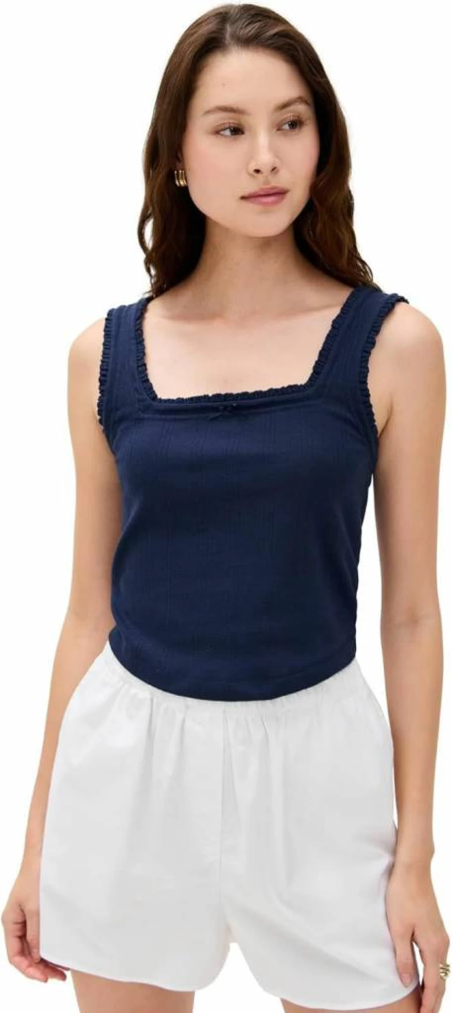LE BOP Women's Luna Pointelle Knit Tank Top - Breathable Lace Detail Casual Summer Cami