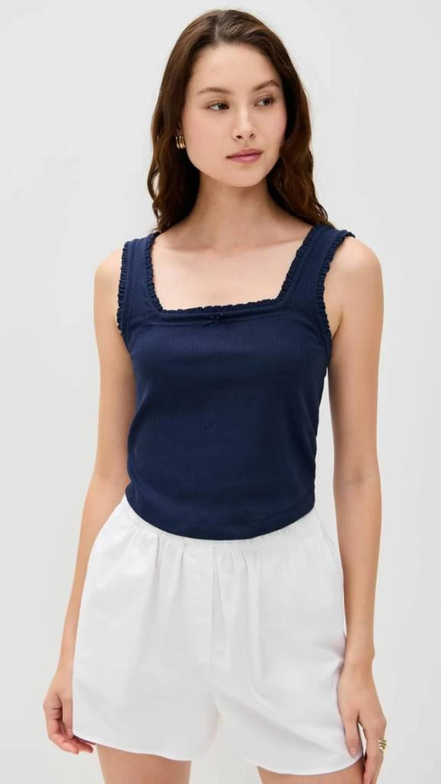 LE BOP Women's Luna Pointelle Knit Tank Top - Breathable Lace Detail Casual Summer Cami