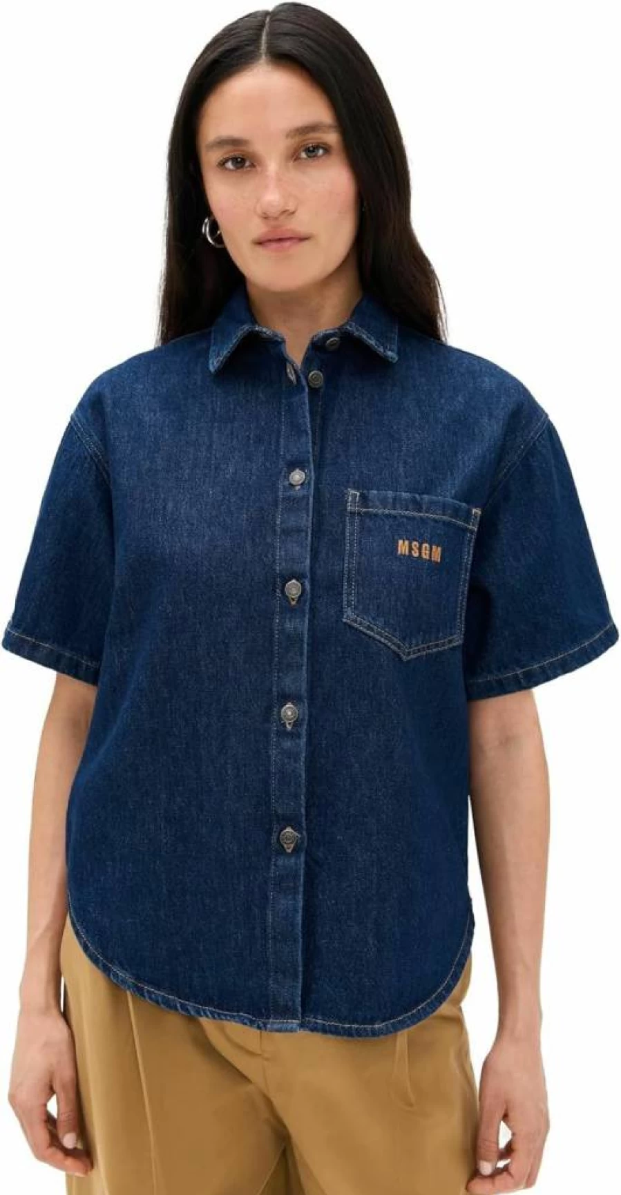 MSGM Women's Denim Collar Top - Stylish Designer Blouse for Women