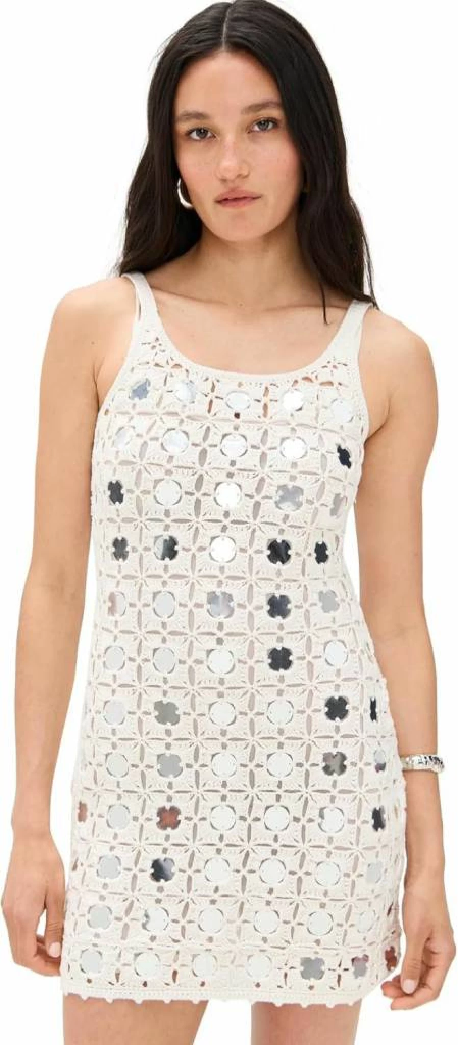 Le Superbe Women's Crochet Mini Dress with Mirror Details - Boho Chic Summer Dress