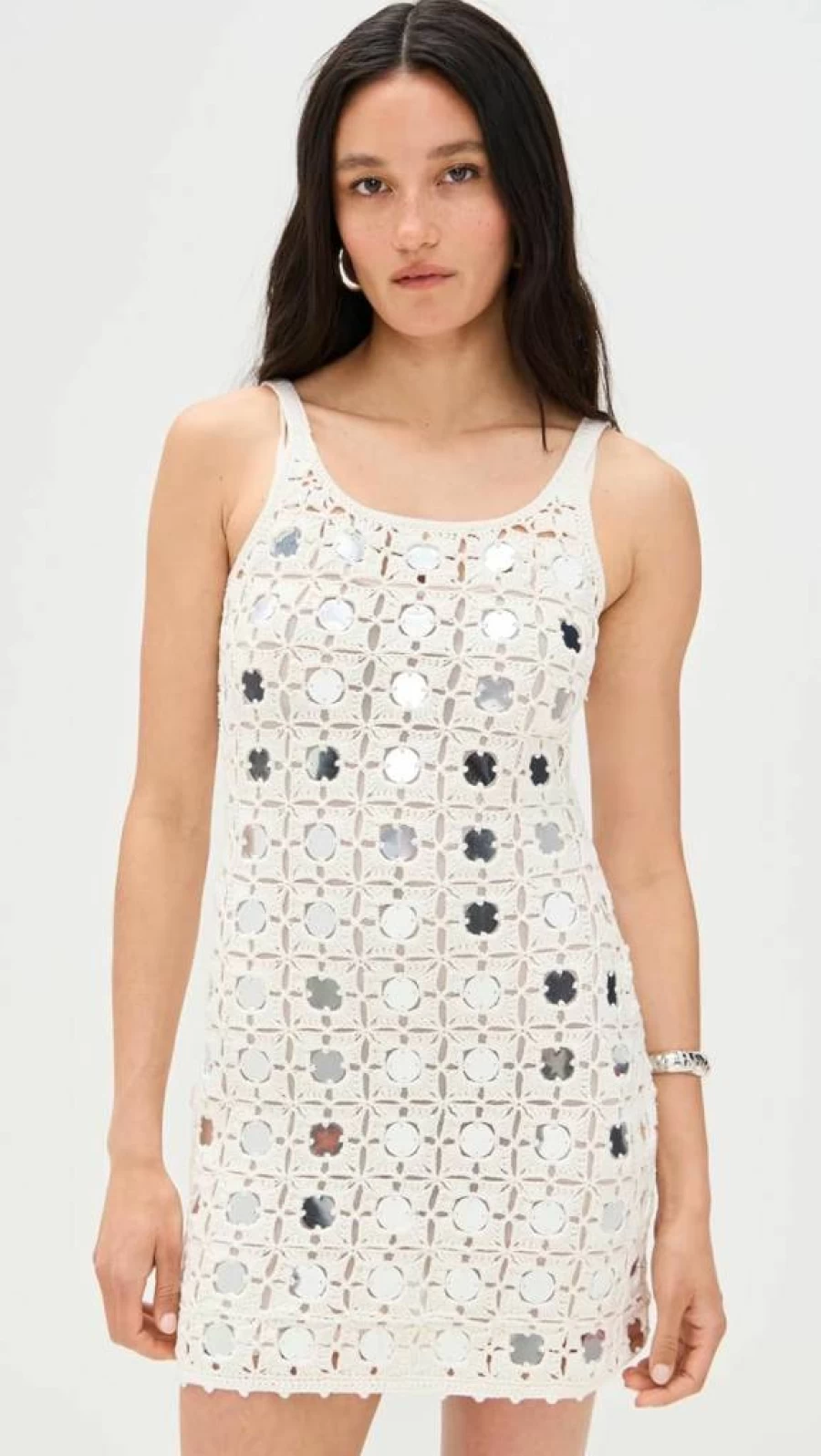 Le Superbe Women's Crochet Mini Dress with Mirror Details - Boho Chic Summer Dress