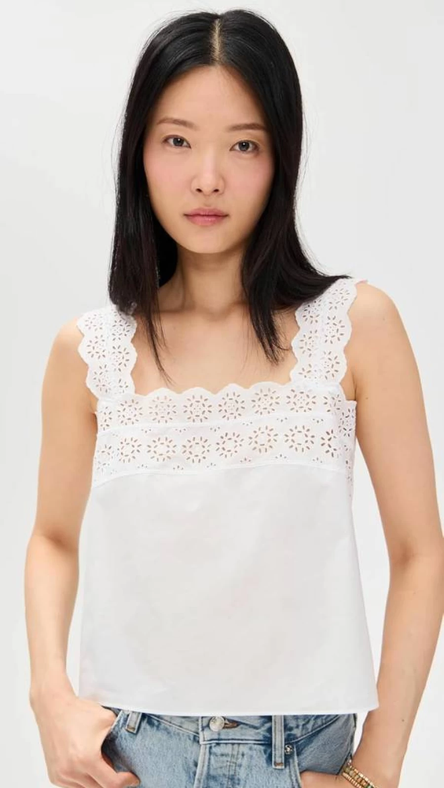 FRAME Women's The Eyelet Tank Top - Stylish Casual Feminine Blouse