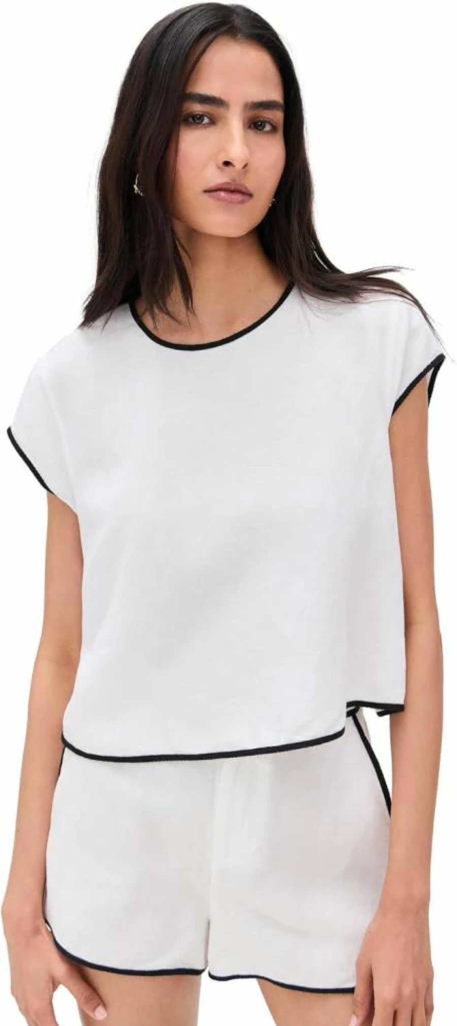 L'AGENCE Women's Ilana Contrast Trim Top - Stylish Casual Blouse for Women