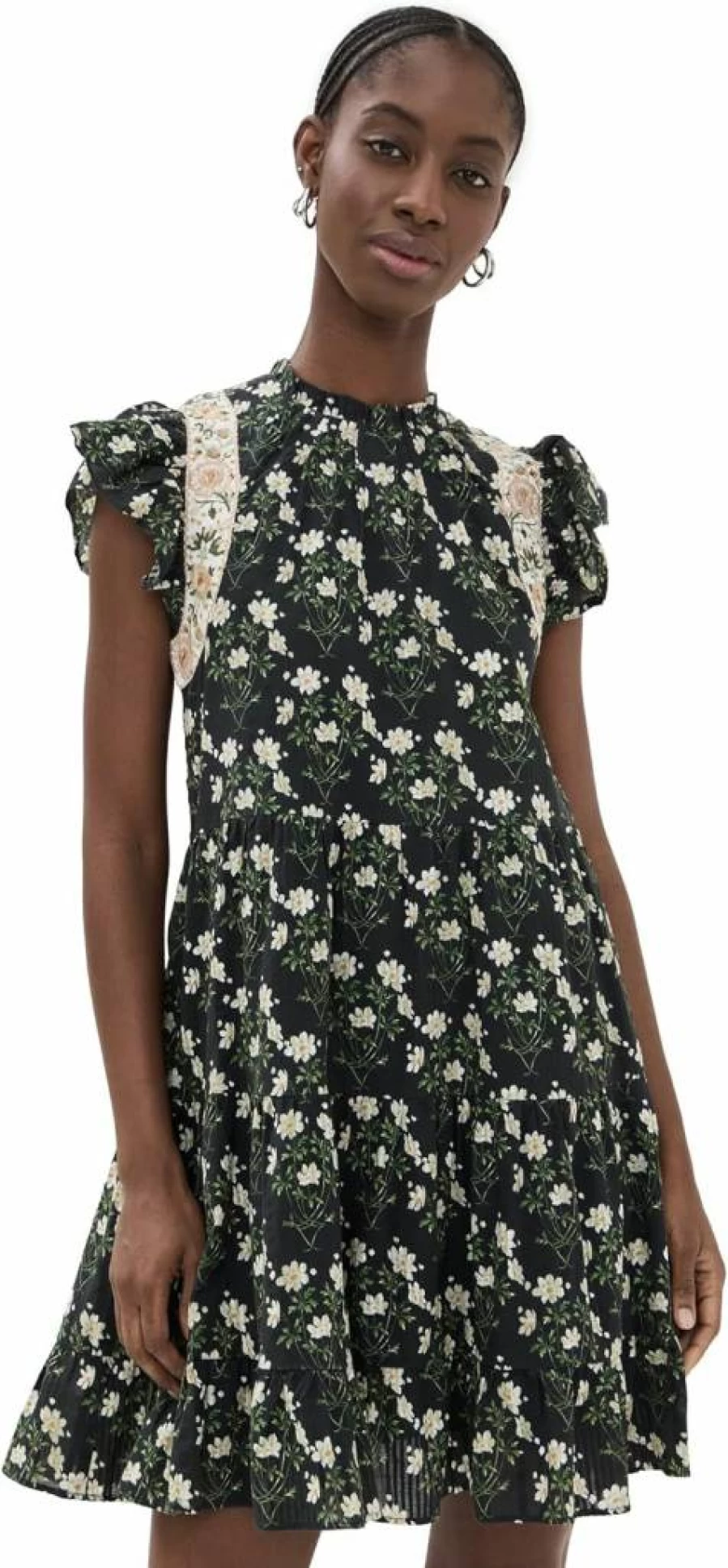 Sea Women's Elizabeth Floral Print Mini Dress with Flutter Sleeves - Summer Boho Chic Style