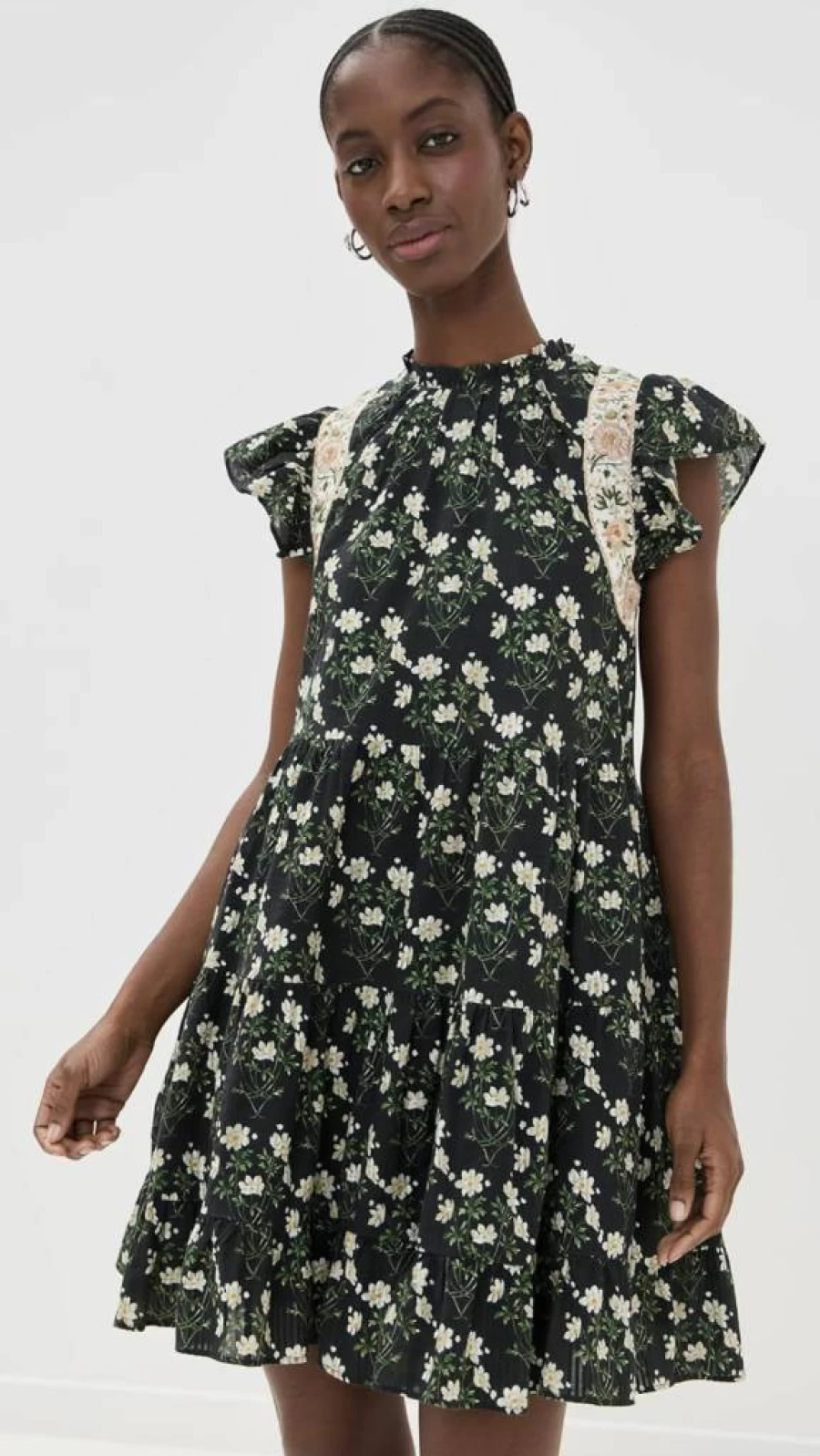 Sea Women's Elizabeth Floral Print Mini Dress with Flutter Sleeves - Summer Boho Chic Style