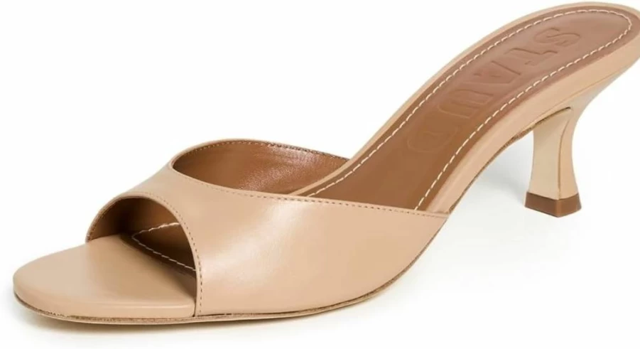 STAUD Brigitte Mules for Women - Tan Porcini Leather Slip-On Shoes - US Size 11 Medium