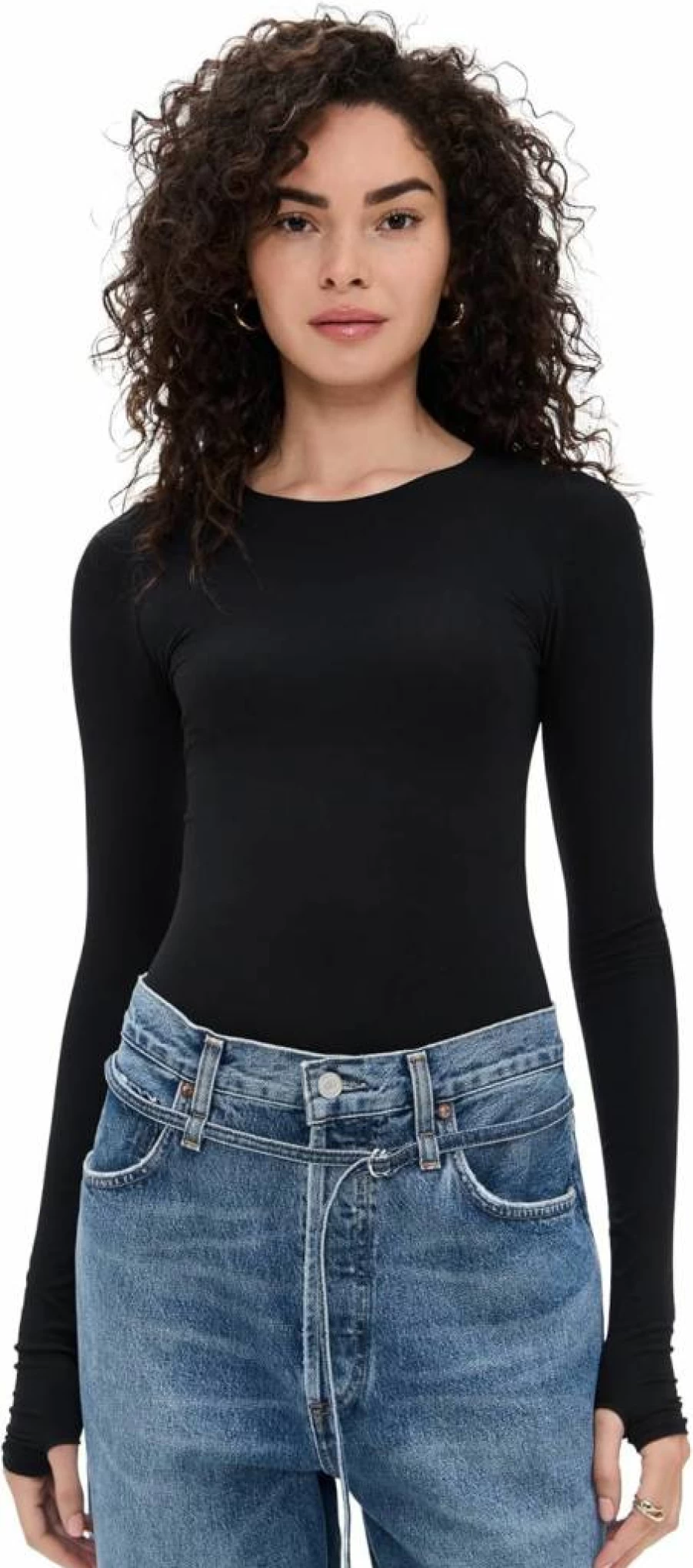 Commando Women's Ballet Crewneck Bodysuit with Thumbholes - Soft Stretch Comfort Thong Leotard