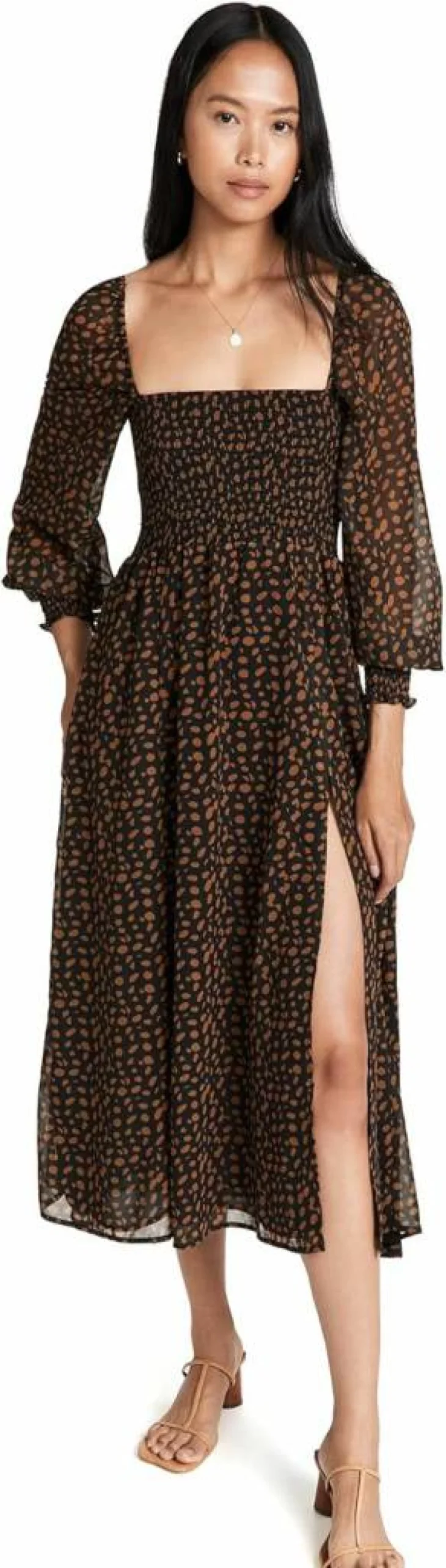 O.P.T Women's Classic Smocked Maxi Dress - Flowy Summer Long Dress with Elastic Waist