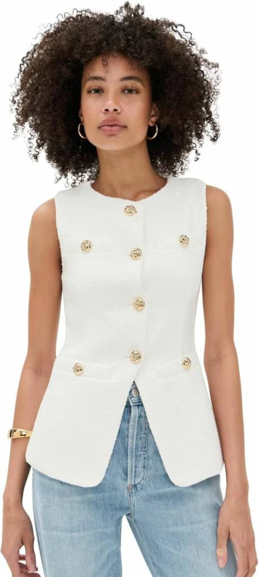 Endless Rose Women's Tweed Long Sleeve Button-Down Top with Side Split Detail