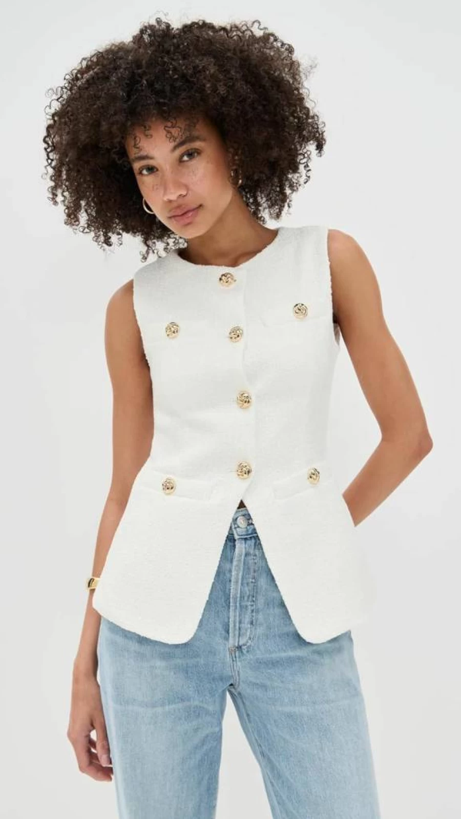 Endless Rose Women's Tweed Long Sleeve Button-Down Top with Side Split Detail