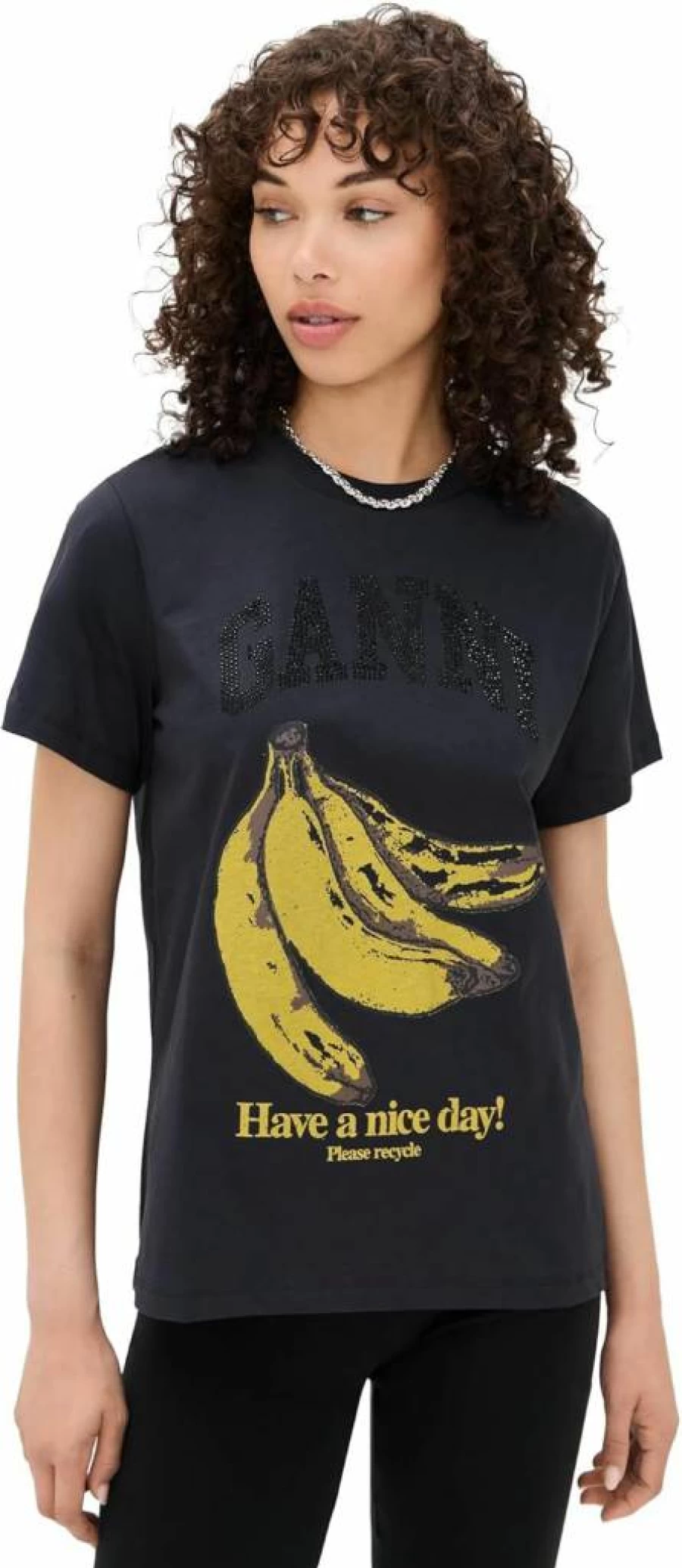 Ganni Women's Relaxed Fit Cotton Jersey Banana Print T-Shirt