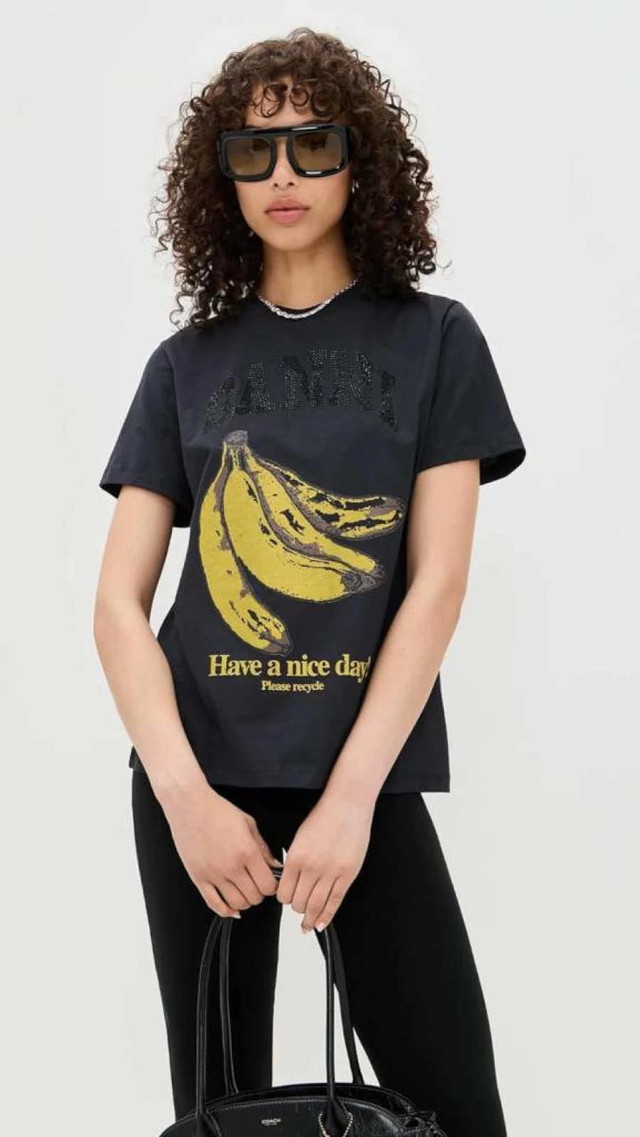 Ganni Women's Relaxed Fit Cotton Jersey Banana Print T-Shirt