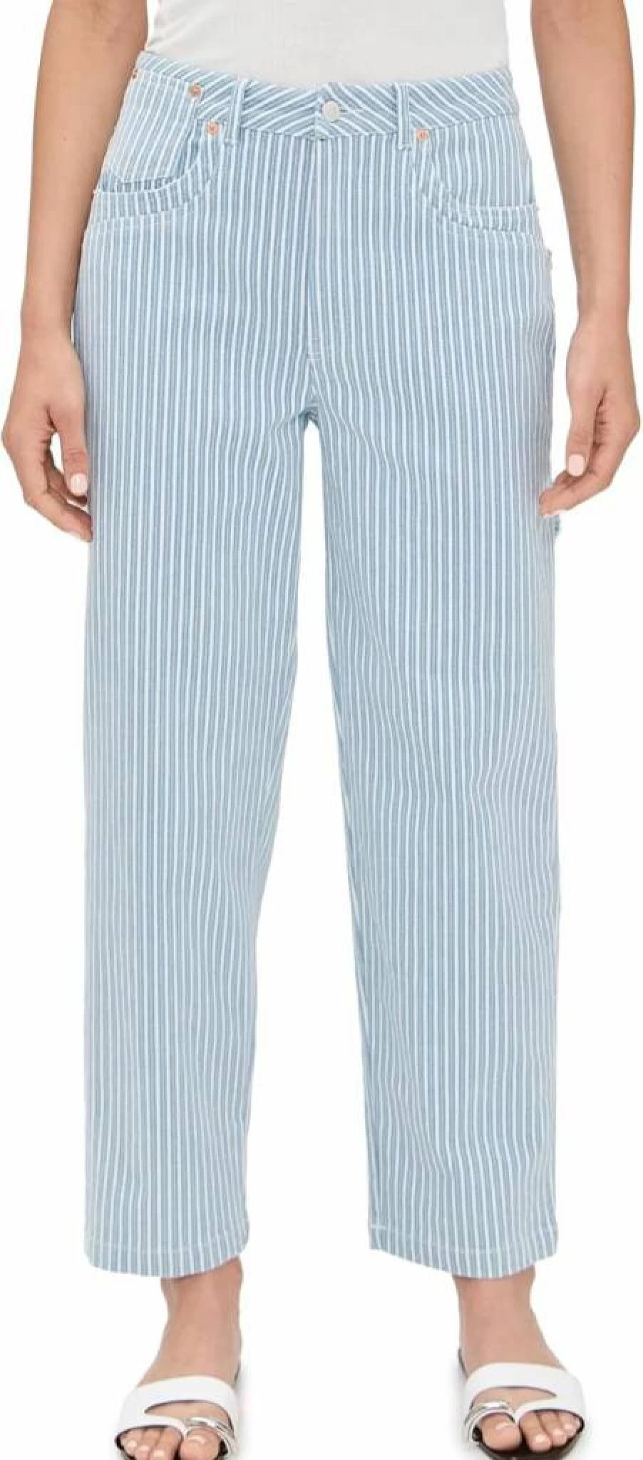 ALOHAS Women's Lorenza High-Waisted Blue & White Striped Denim Pants - Vintage Inspired Jeans