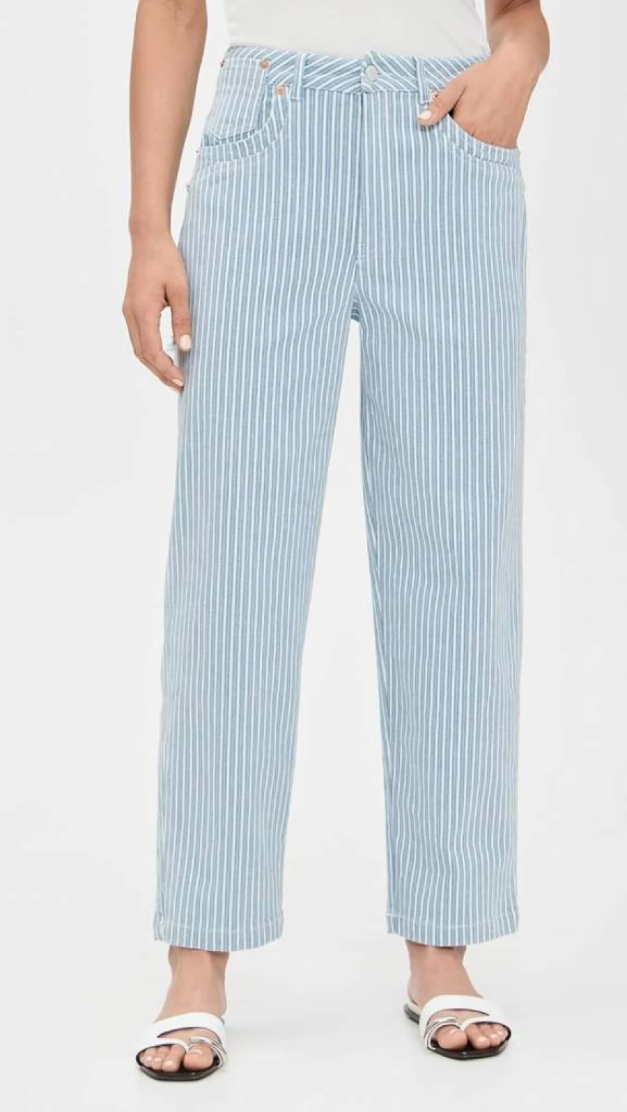 ALOHAS Women's Lorenza High-Waisted Blue & White Striped Denim Pants - Vintage Inspired Jeans